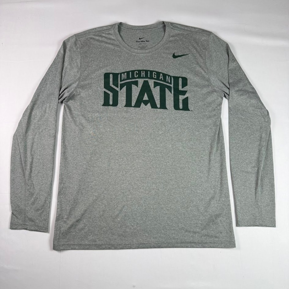 Nike Michigan State Spartans MSU Shirt Dri-FIT Long Sleeve Gray Mens Large Tee
